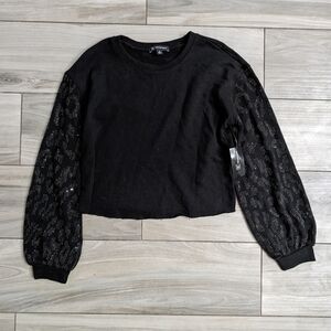 INC Casual Glam Balloon Sleeve Cropped Lightweight Unfinished Hem Sweatshirt